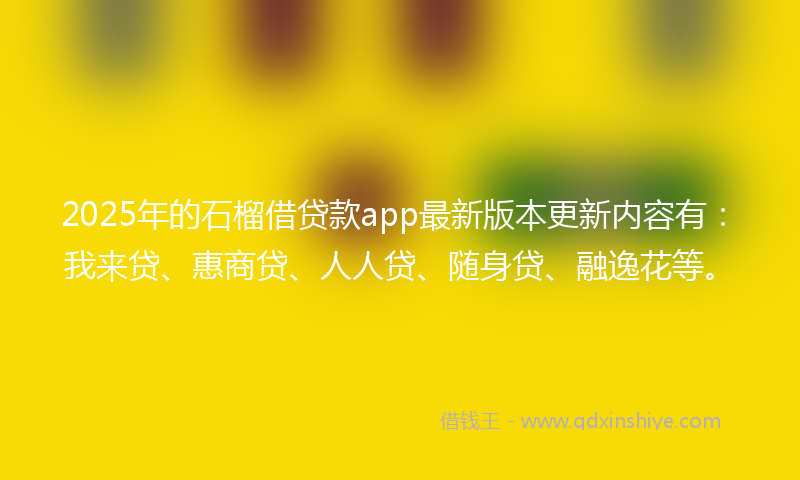2025年的石榴借贷款app最新版本更新内容有：我来贷、惠商贷、人人贷、随身贷、融逸花等。