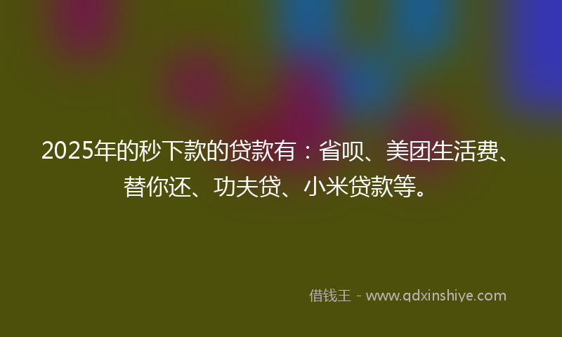 2025年的秒下款的贷款有：省呗、美团生活费、替你还、功夫贷、小米贷款等。