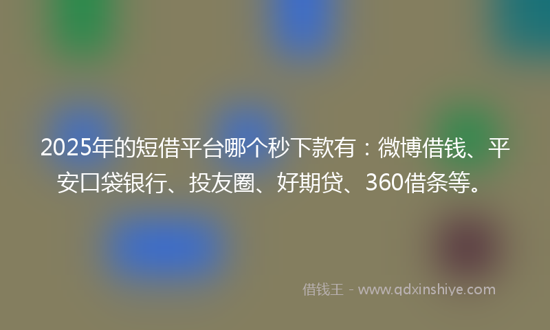 2025年的短借平台哪个秒下款有：微博借钱、平安口袋银行、投友圈、好期贷、360借条等。