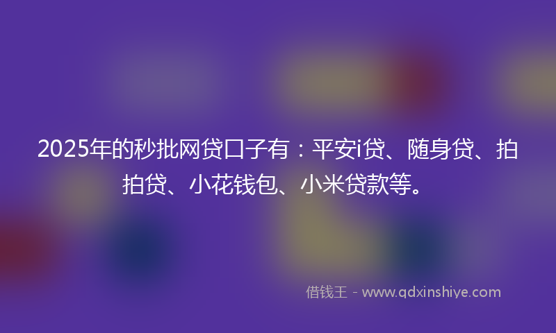 2025年的秒批网贷口子有：平安i贷、随身贷、拍拍贷、小花钱包、小米贷款等。