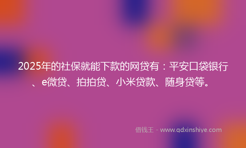 2025年的社保就能下款的网贷有：平安口袋银行、e微贷、拍拍贷、小米贷款、随身贷等。