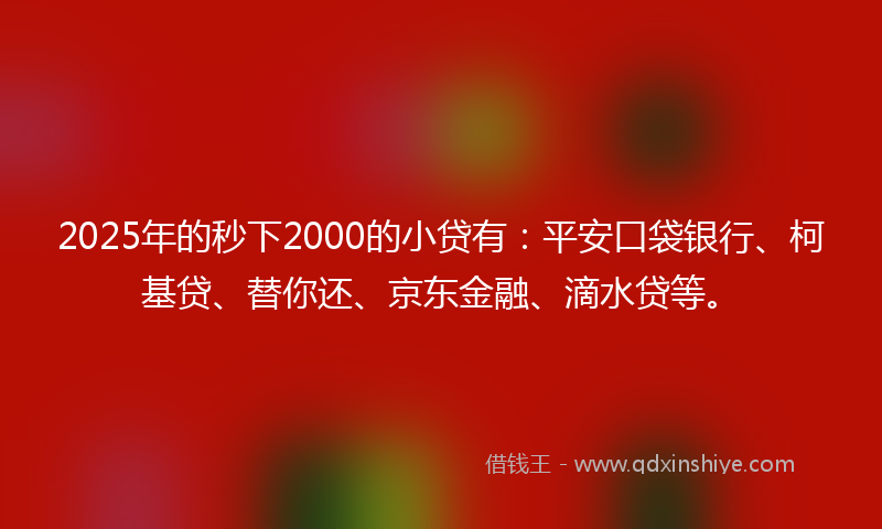 2025年的秒下2000的小贷有：平安口袋银行、柯基贷、替你还、京东金融、滴水贷等。