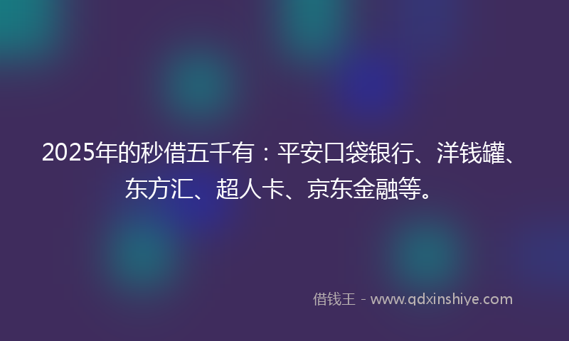 2025年的秒借五千有：平安口袋银行、洋钱罐、东方汇、超人卡、京东金融等。
