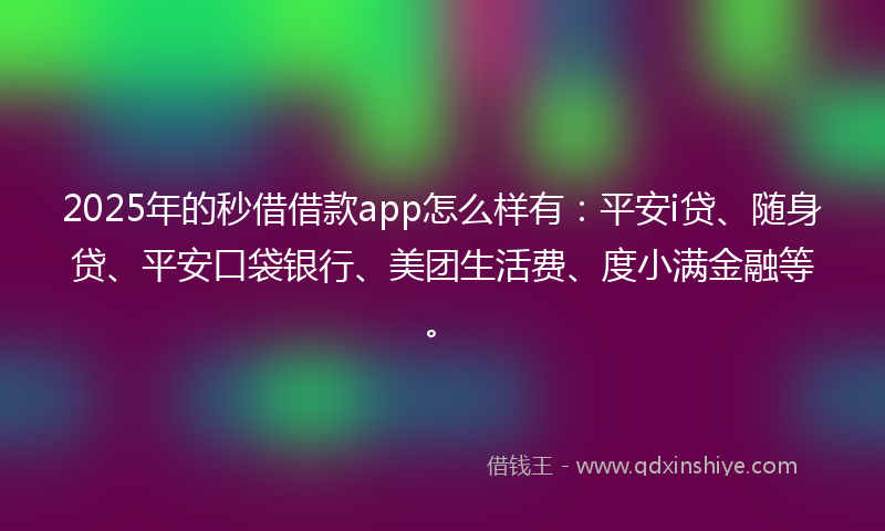 2025年的秒借借款app怎么样有：平安i贷、随身贷、平安口袋银行、美团生活费、度小满金融等。