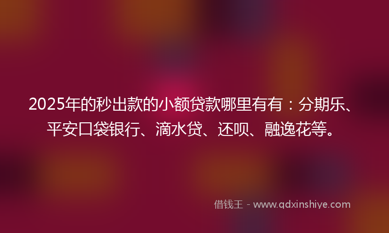 2025年的秒出款的小额贷款哪里有有：分期乐、平安口袋银行、滴水贷、还呗、融逸花等。