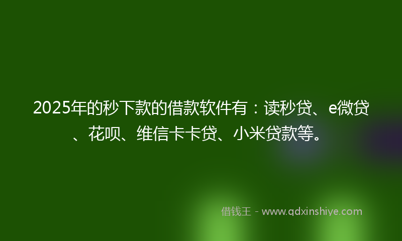 2025年的秒下款的借款软件有：读秒贷、e微贷、花呗、维信卡卡贷、小米贷款等。