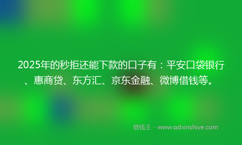 2025年的秒拒还能下款的口子有：平安口袋银行、惠商贷、东方汇、京东金融、微博借钱等。