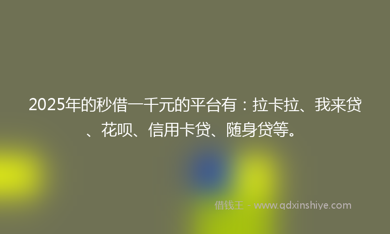 2025年的秒借一千元的平台有：拉卡拉、我来贷、花呗、信用卡贷、随身贷等。