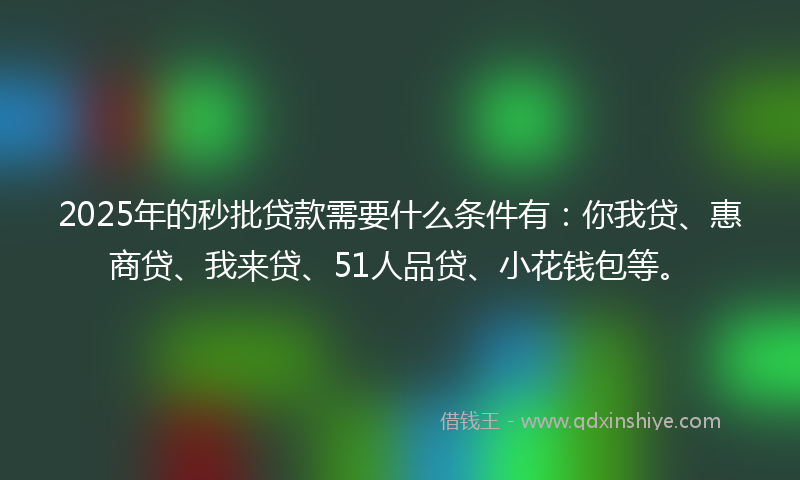 2025年的秒批贷款需要什么条件有：你我贷、惠商贷、我来贷、51人品贷、小花钱包等。