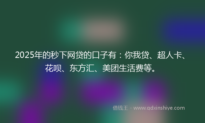 2025年的秒下网贷的口子有：你我贷、超人卡、花呗、东方汇、美团生活费等。