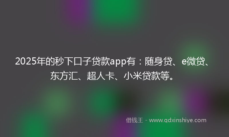 2025年的秒下口子贷款app有：随身贷、e微贷、东方汇、超人卡、小米贷款等。