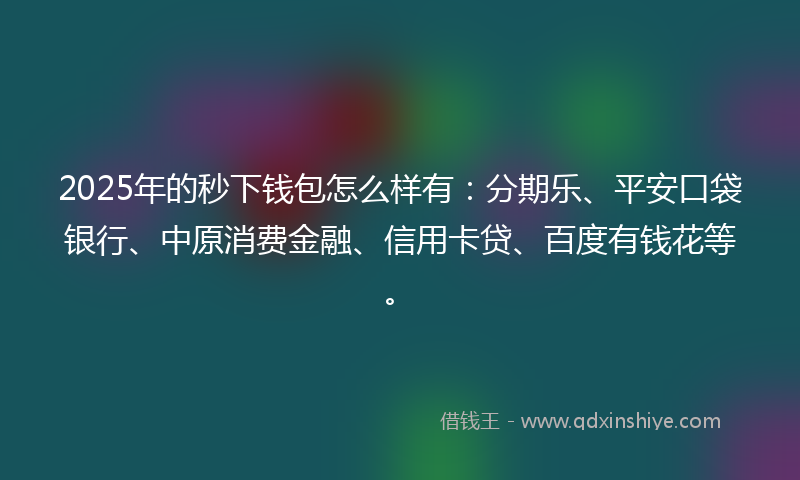 2025年的秒下钱包怎么样有：分期乐、平安口袋银行、中原消费金融、信用卡贷、百度有钱花等。