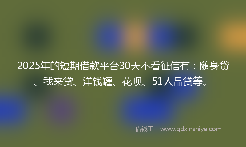 2025年的短期借款平台30天不看征信有：随身贷、我来贷、洋钱罐、花呗、51人品贷等。
