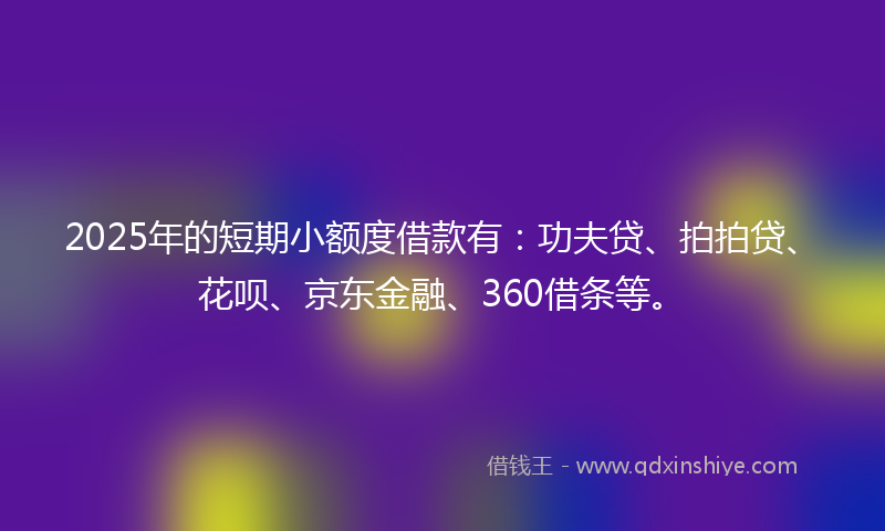 2025年的短期小额度借款有：功夫贷、拍拍贷、花呗、京东金融、360借条等。