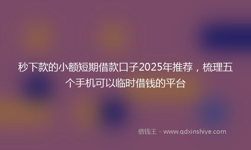 秒下款的小额短期借款口子2025年推荐，梳理五个手机可以临时借钱的平台