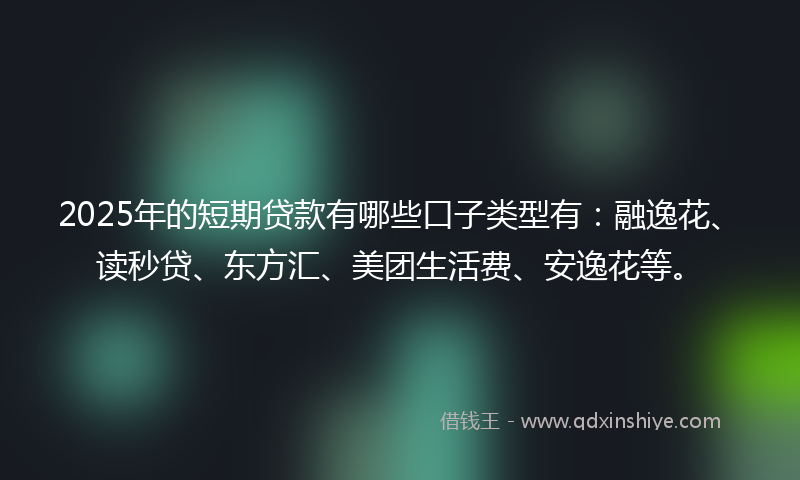 2025年的短期贷款有哪些口子类型有：融逸花、读秒贷、东方汇、美团生活费、安逸花等。