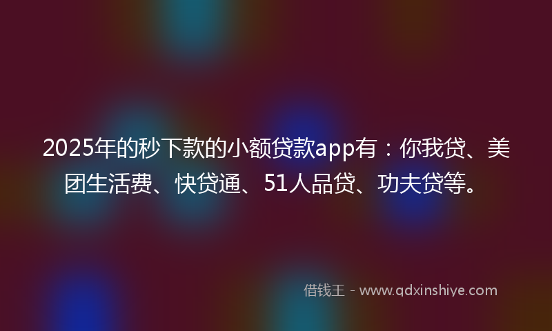 2025年的秒下款的小额贷款app有：你我贷、美团生活费、快贷通、51人品贷、功夫贷等。