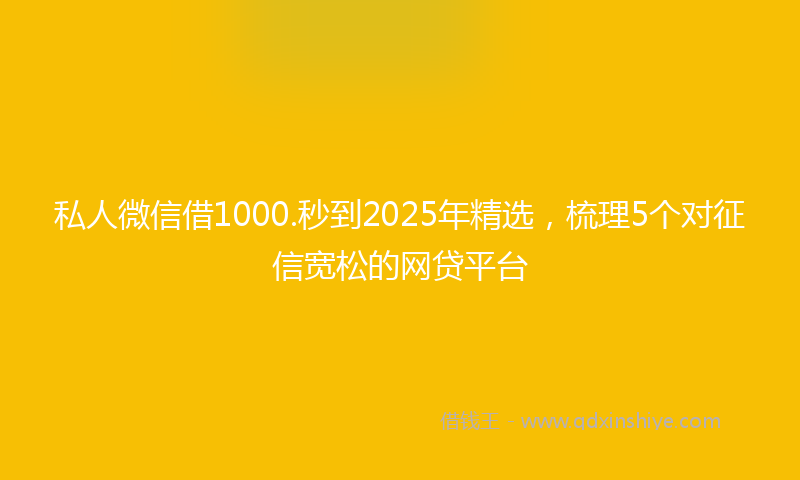 私人微信借1000.秒到2025年精选，梳理5个对征信宽松的网贷平台