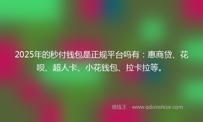 2025年的秒付钱包是正规平台吗有：惠商贷、花呗、超人卡、小花钱包、拉卡拉等。