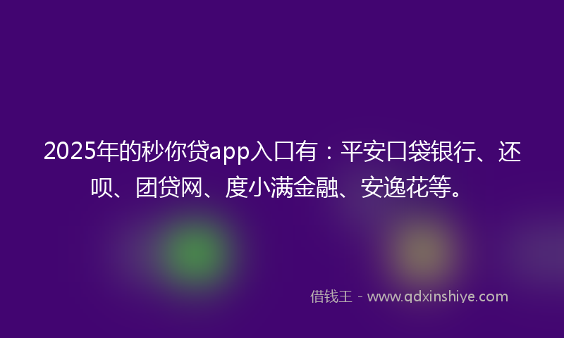 2025年的秒你贷app入口有：平安口袋银行、还呗、团贷网、度小满金融、安逸花等。