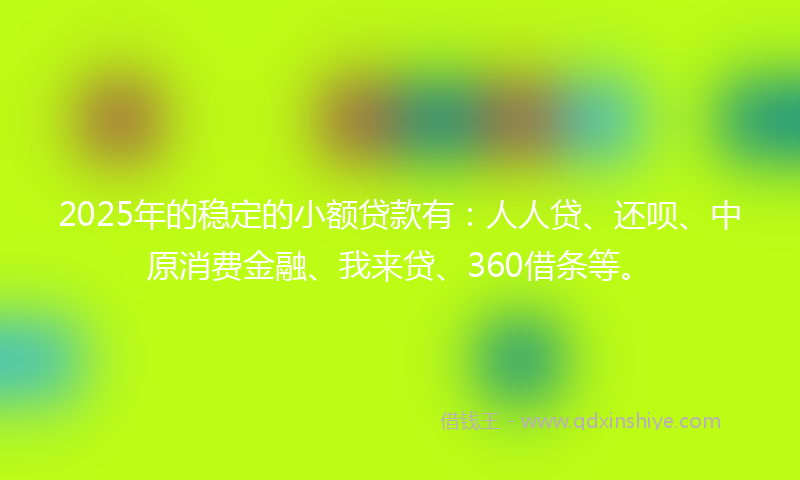 2025年的稳定的小额贷款有：人人贷、还呗、中原消费金融、我来贷、360借条等。