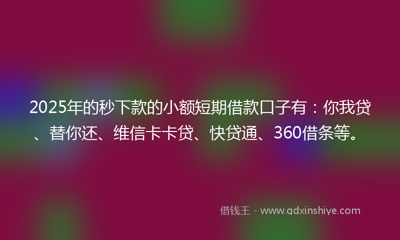 2025年的秒下款的小额短期借款口子有：你我贷、替你还、维信卡卡贷、快贷通、360借条等。