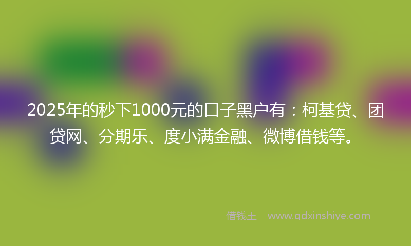 2025年的秒下1000元的口子黑户有：柯基贷、团贷网、分期乐、度小满金融、微博借钱等。