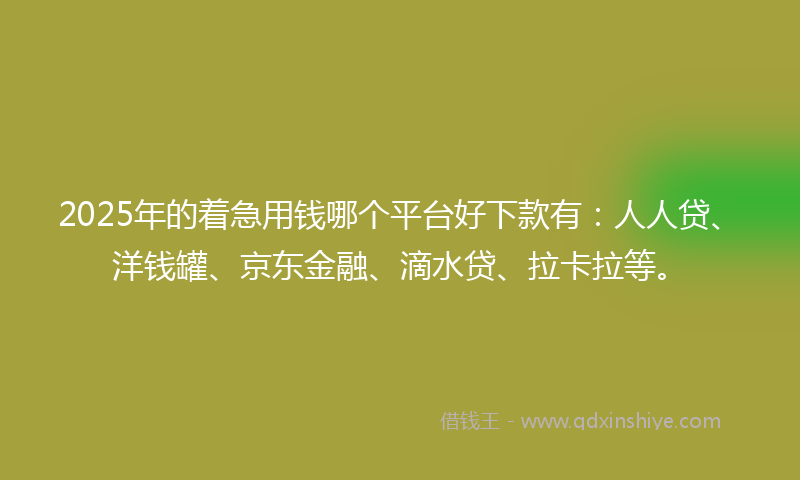 2025年的着急用钱哪个平台好下款有：人人贷、洋钱罐、京东金融、滴水贷、拉卡拉等。