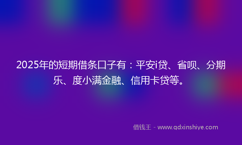 2025年的短期借条口子有：平安i贷、省呗、分期乐、度小满金融、信用卡贷等。