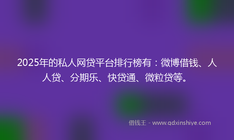 2025年的私人网贷平台排行榜有：微博借钱、人人贷、分期乐、快贷通、微粒贷等。