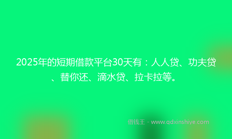 2025年的短期借款平台30天有：人人贷、功夫贷、替你还、滴水贷、拉卡拉等。