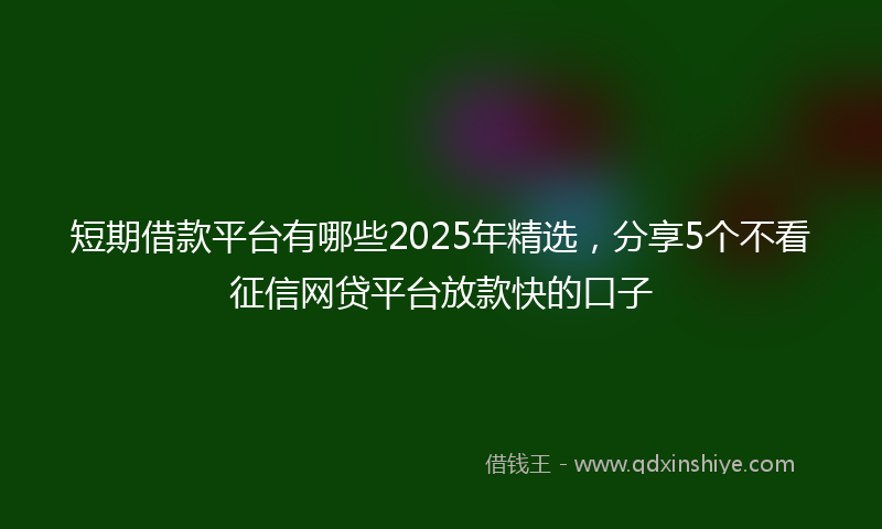 短期借款平台有哪些2025年精选，分享5个不看征信网贷平台放款快的口子