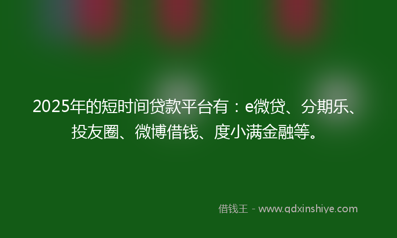 2025年的短时间贷款平台有：e微贷、分期乐、投友圈、微博借钱、度小满金融等。