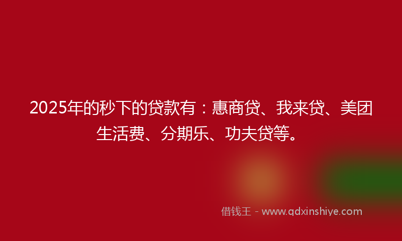 2025年的秒下的贷款有：惠商贷、我来贷、美团生活费、分期乐、功夫贷等。