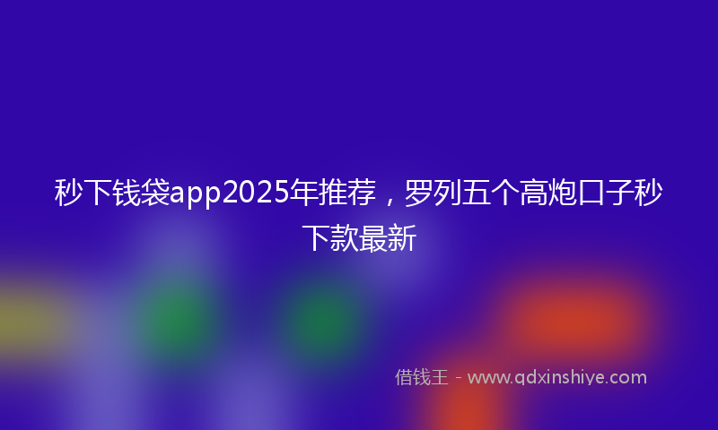 秒下钱袋app2025年推荐，罗列五个高炮口子秒下款最新