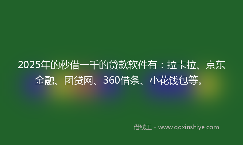 2025年的秒借一千的贷款软件有：拉卡拉、京东金融、团贷网、360借条、小花钱包等。