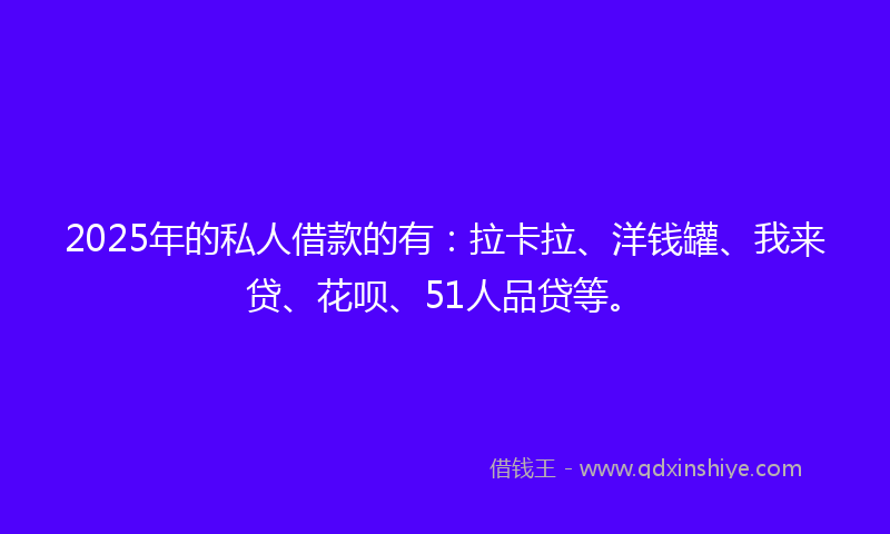2025年的私人借款的有：拉卡拉、洋钱罐、我来贷、花呗、51人品贷等。
