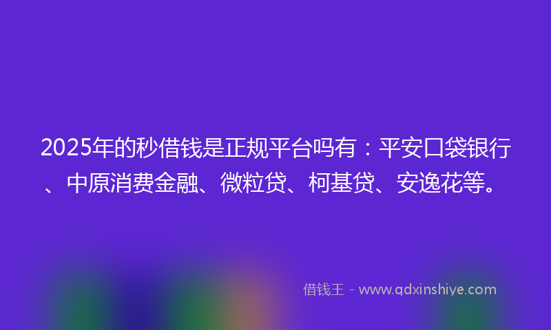 2025年的秒借钱是正规平台吗有：平安口袋银行、中原消费金融、微粒贷、柯基贷、安逸花等。