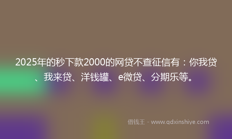 2025年的秒下款2000的网贷不查征信有：你我贷、我来贷、洋钱罐、e微贷、分期乐等。