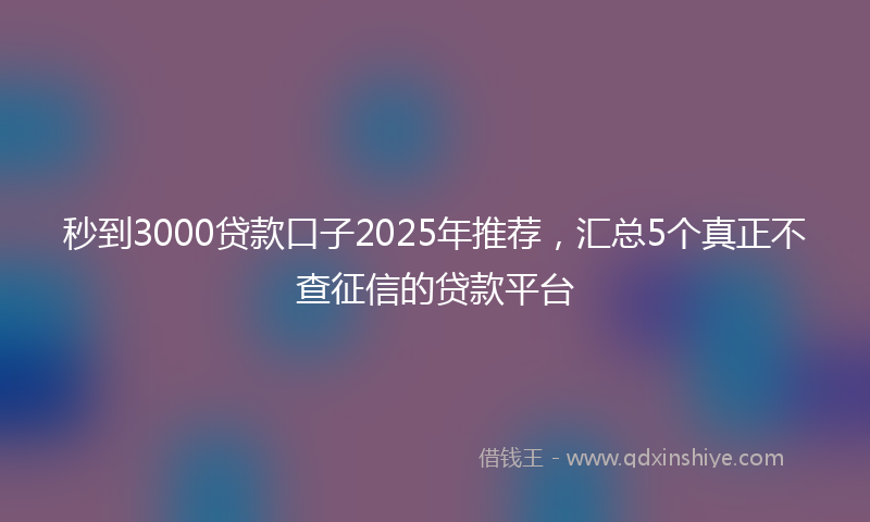 秒到3000贷款口子2025年推荐，汇总5个真正不查征信的贷款平台