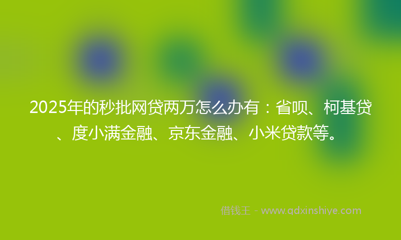 2025年的秒批网贷两万怎么办有：省呗、柯基贷、度小满金融、京东金融、小米贷款等。