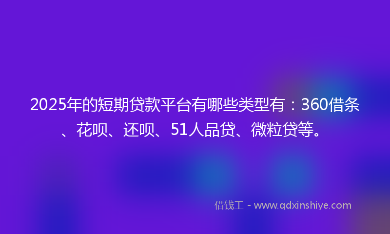 2025年的短期贷款平台有哪些类型有:360借条、花呗、还呗、51人品贷、微粒贷等。