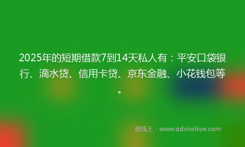 2025年的短期借款7到14天私人有：平安口袋银行、滴水贷、信用卡贷、京东金融、小花钱包等。