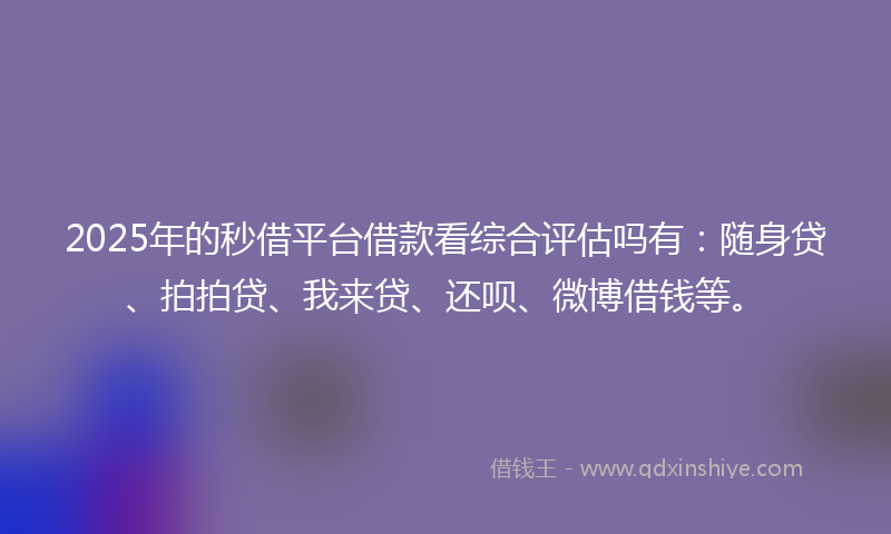 2025年的秒借平台借款看综合评估吗有：随身贷、拍拍贷、我来贷、还呗、微博借钱等。