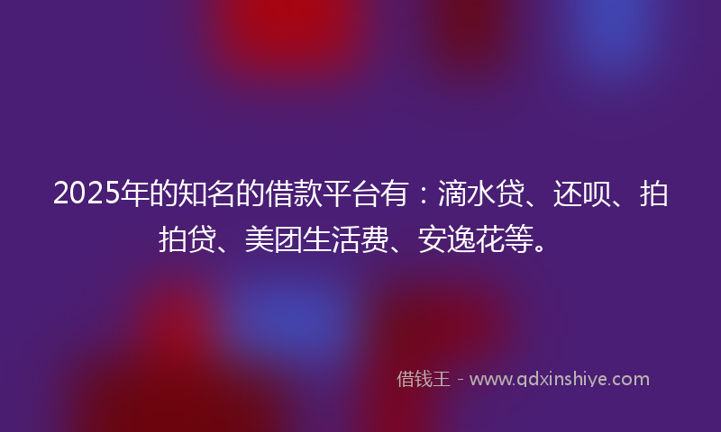 2025年的知名的借款平台有：滴水贷、还呗、拍拍贷、美团生活费、安逸花等。
