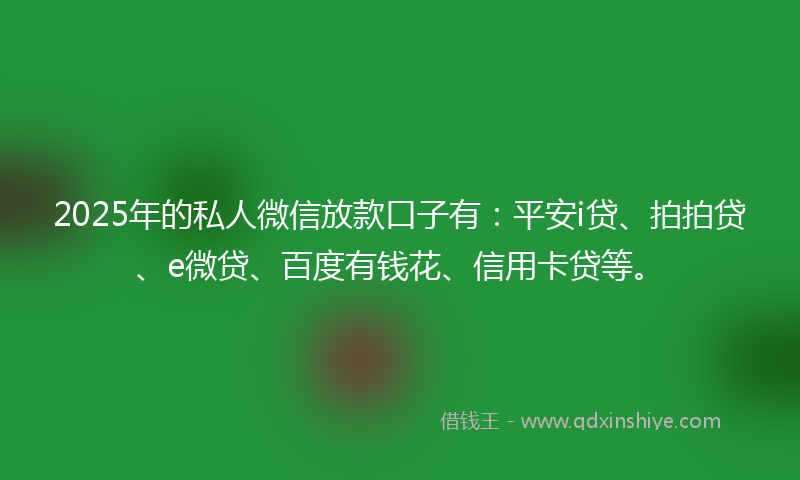 2025年的私人微信放款口子有：平安i贷、拍拍贷、e微贷、百度有钱花、信用卡贷等。