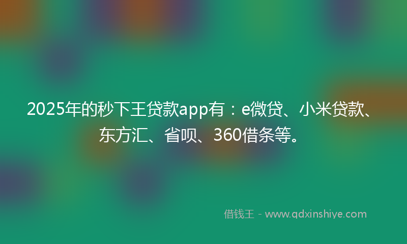 2025年的秒下王贷款app有：e微贷、小米贷款、东方汇、省呗、360借条等。