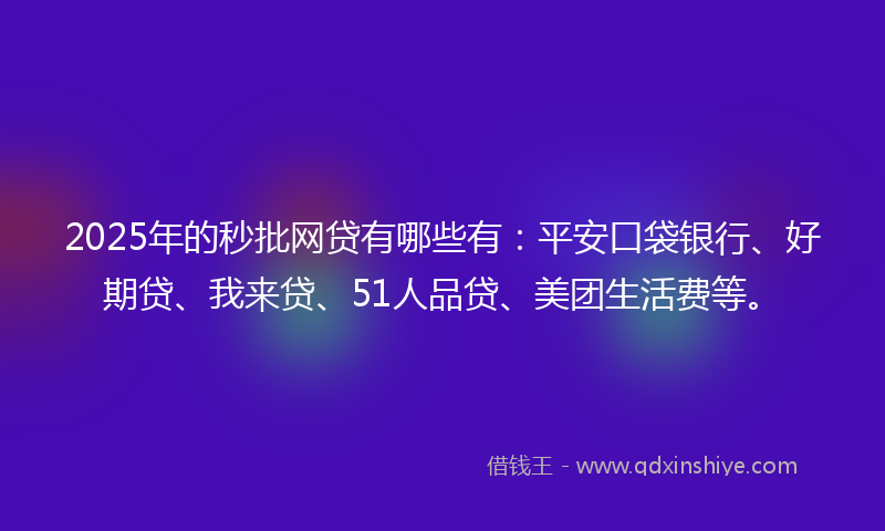 2025年的秒批网贷有哪些有：平安口袋银行、好期贷、我来贷、51人品贷、美团生活费等。