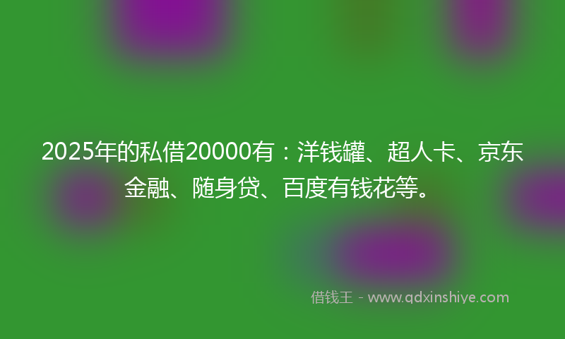 2025年的私借20000有：洋钱罐、超人卡、京东金融、随身贷、百度有钱花等。