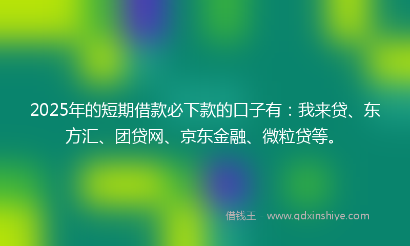 2025年的短期借款必下款的口子有：我来贷、东方汇、团贷网、京东金融、微粒贷等。